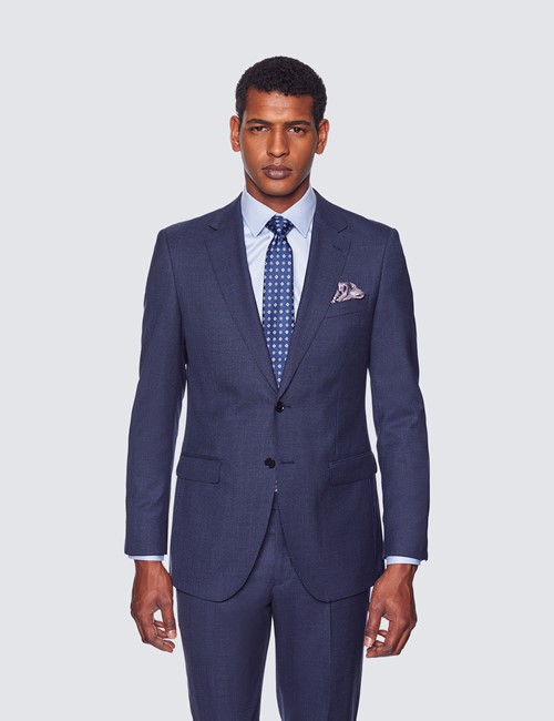 Men's Dark Blue Dogtooth Slim Fit Suit Jacket