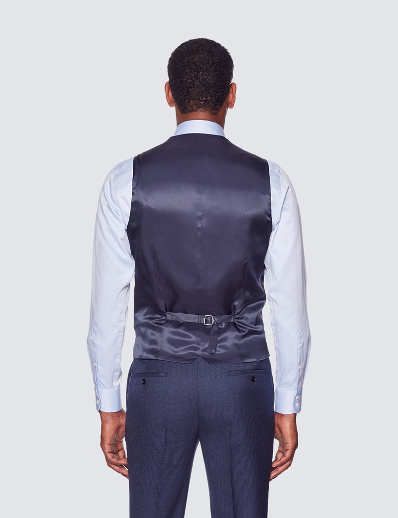 Men’s Dark Blue Dogtooth 3 Piece Slim Fit Suit | Hawes & Curtis