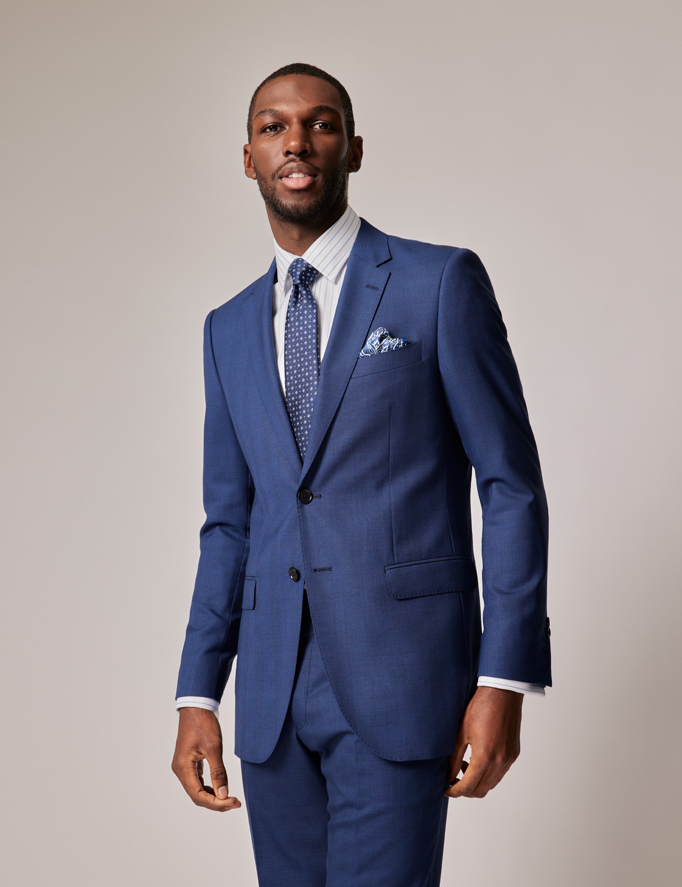 Indigo Prince of Wales Check 2 Piece Slim Suit | Hawes & Curtis