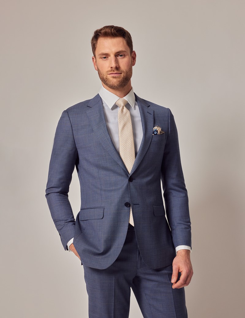 Blue & Brown Windowpane Check Slim Jacket | Hawes & Curtis