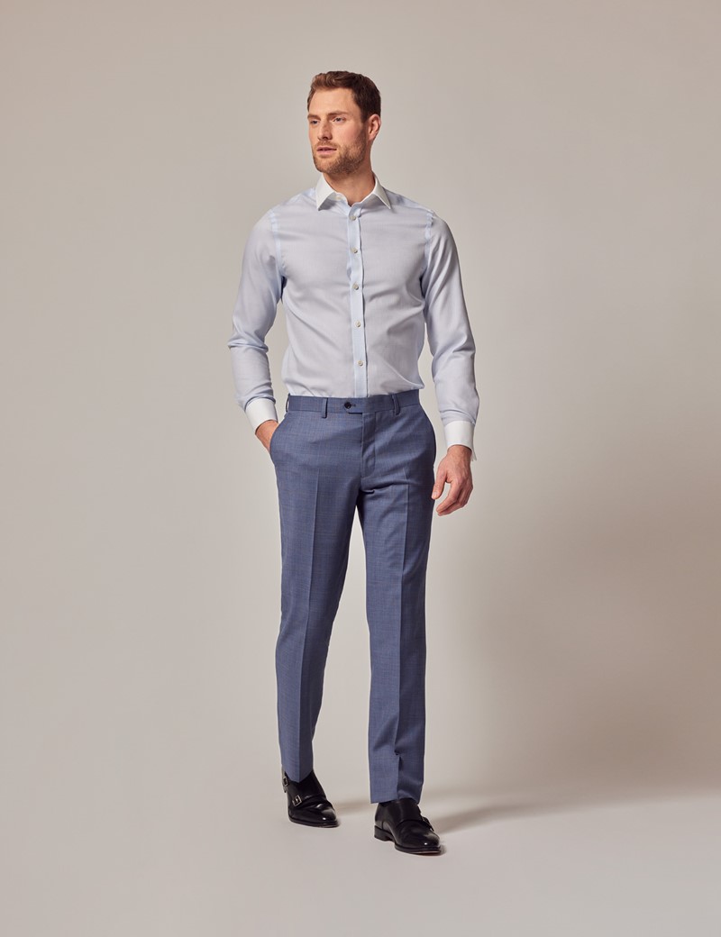 Blue & Brown Windowpane Check 2 Piece Slim Suit | Hawes & Curtis