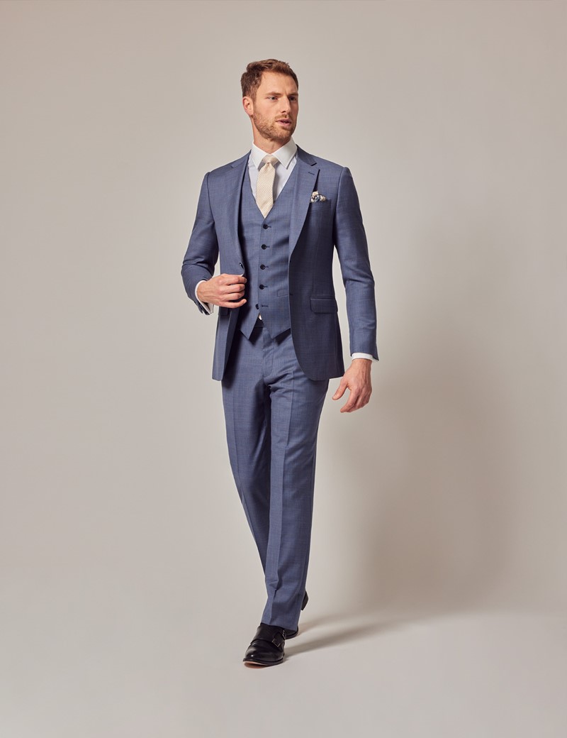 Blue & Brown Windowpane Check 3 Piece Slim Suit | Hawes & Curtis