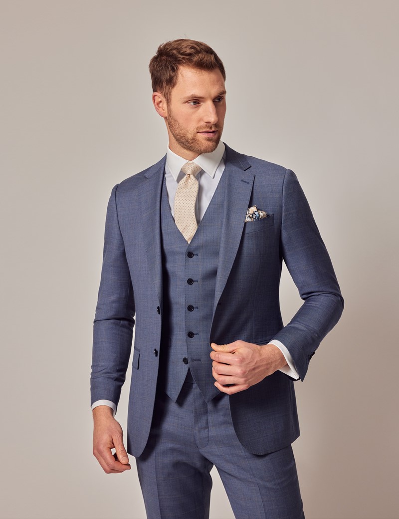 Blue & Brown Windowpane Check 3 Piece Slim Suit