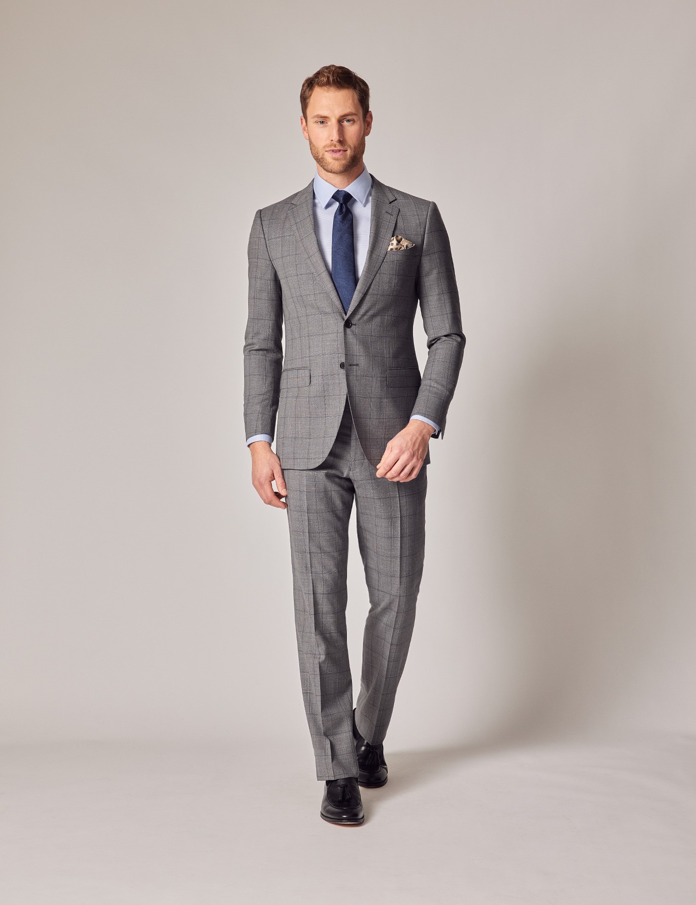 Men's Grey Prince of Wales Check Slim 2 Piece Suit