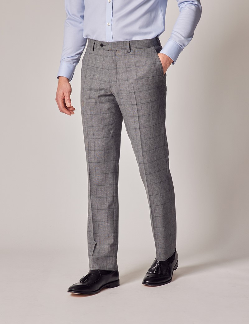 Men's Grey Prince of Wales Plaid Slim 2 Piece Suit