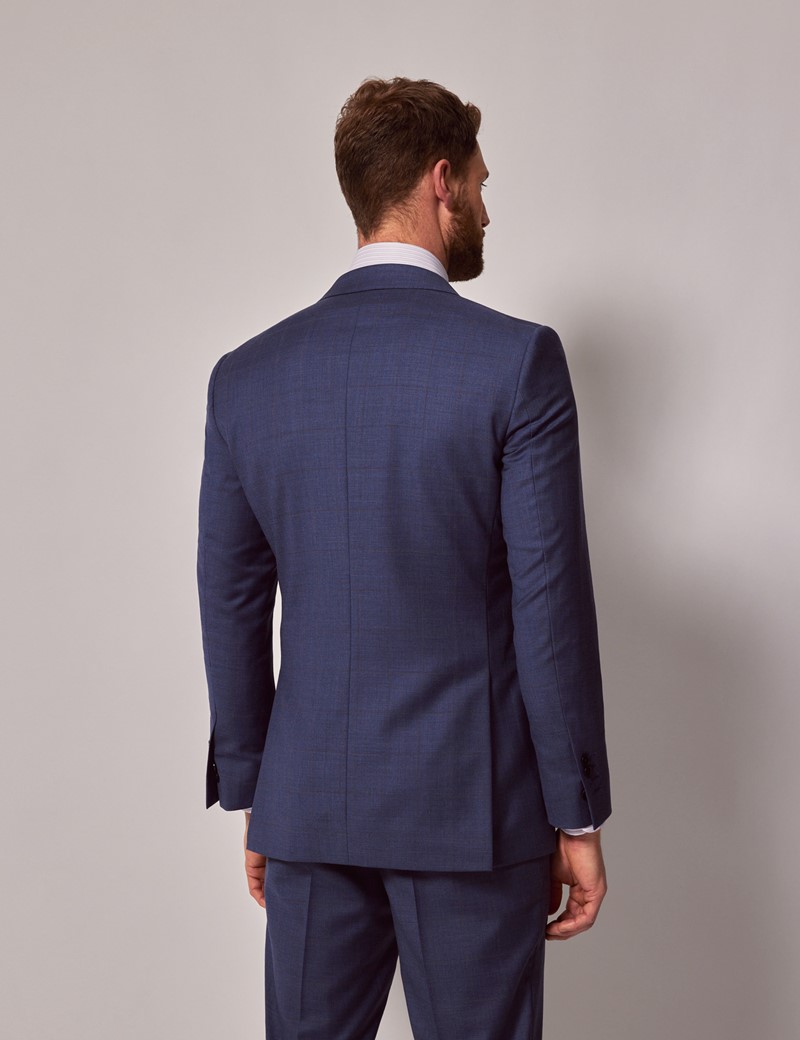 Men's Blue & Brown Windowpane Check Slim Suit | Hawes & Curtis