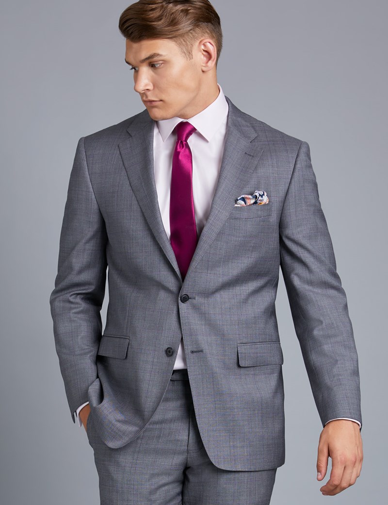 Men's Grey & Lilac Contrast Check Classic Fit Suit | Hawes & Curtis