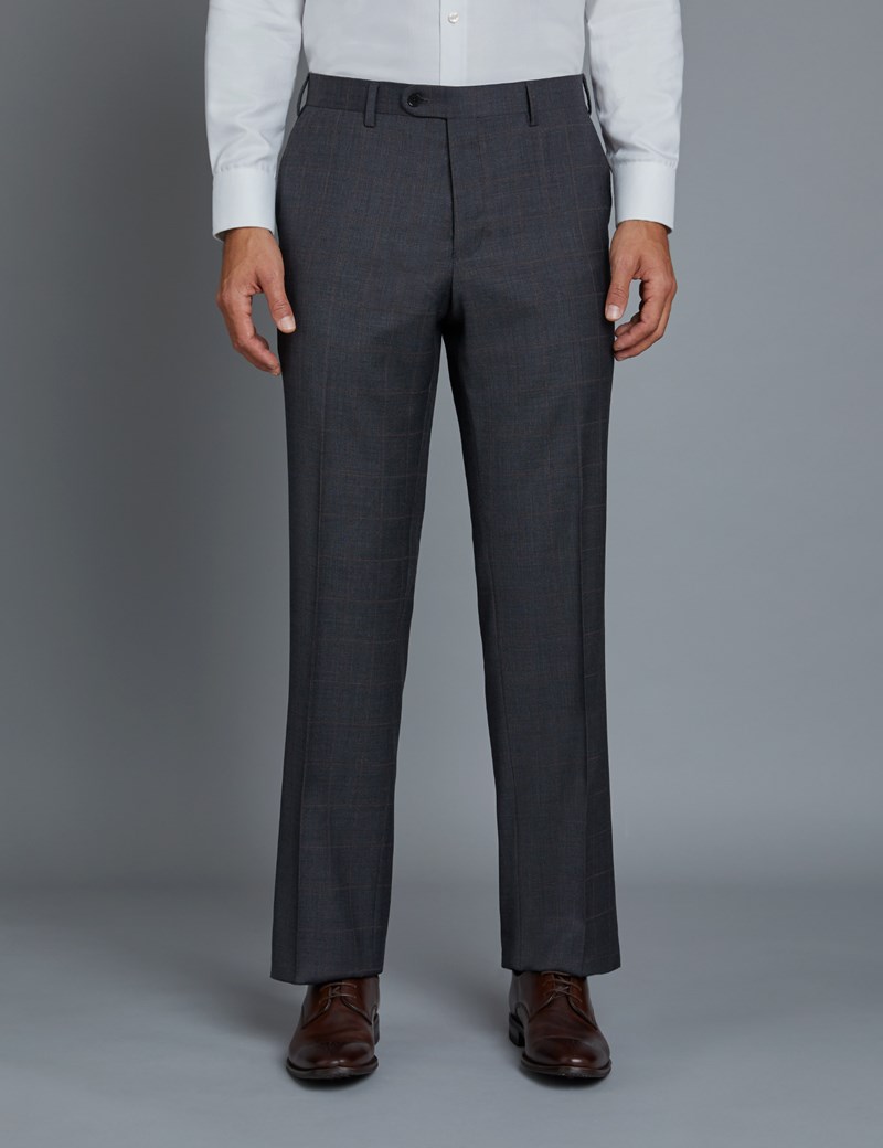 Men's Grey & Red Windowpane Classic Fit Suit Hawes & Curtis