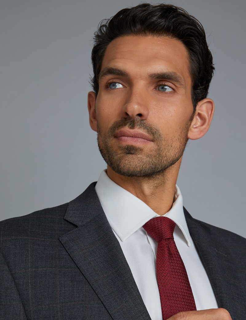 Men's Grey & Red Windowpane Classic Fit Suit Hawes & Curtis