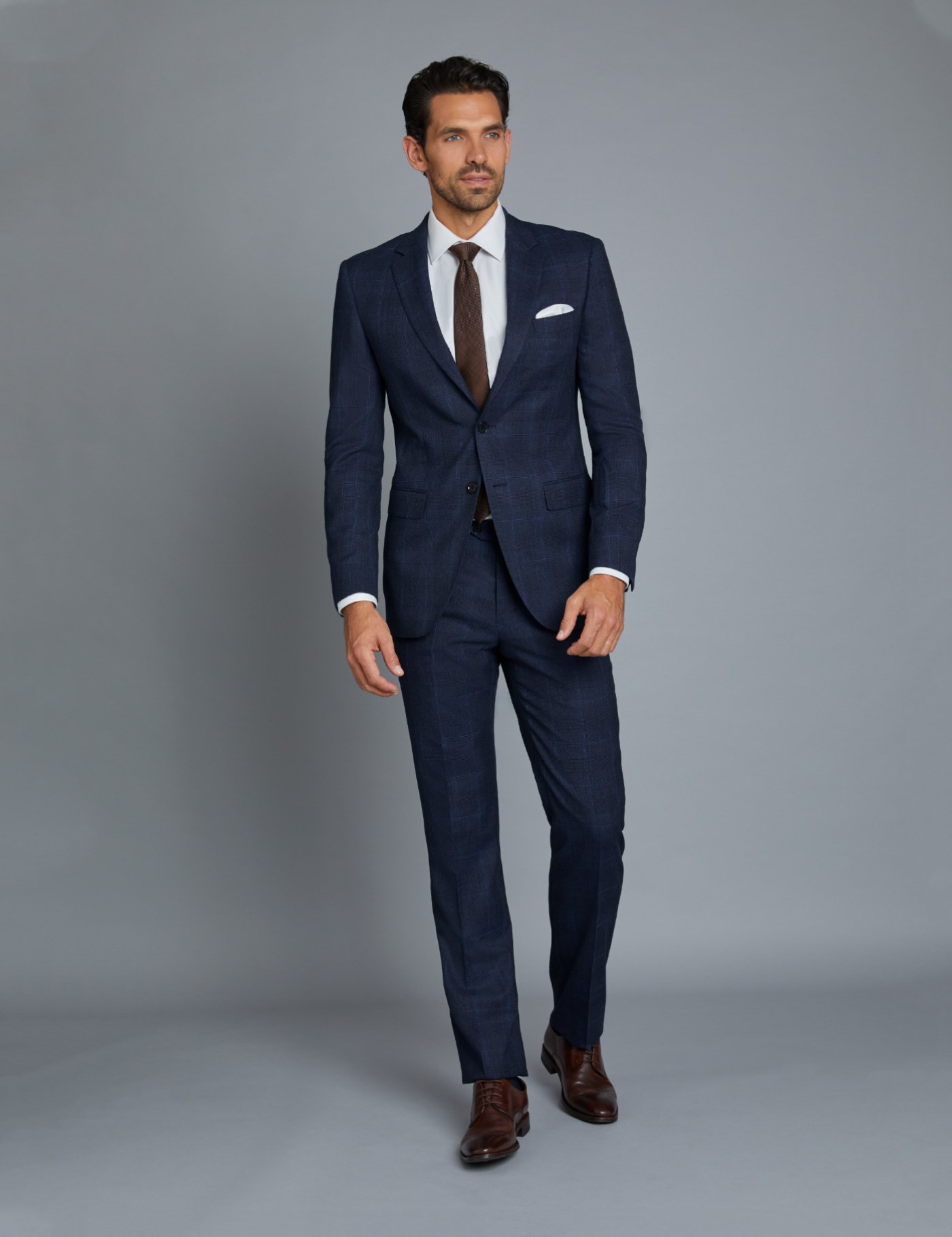 Men's Navy & Blue Prince Of Wales Plaid Extra Slim Fit Suit | Hawes ...