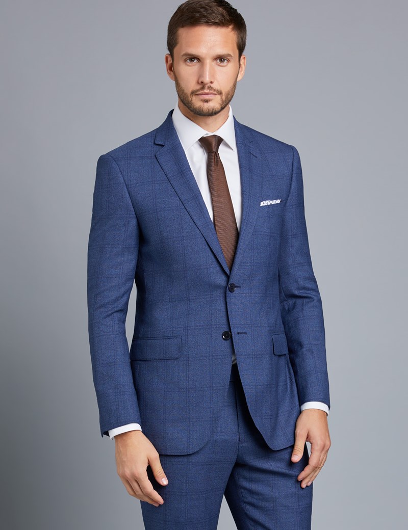 Men's Blue Check Slim Fit Suit Jacket | Hawes & Curtis