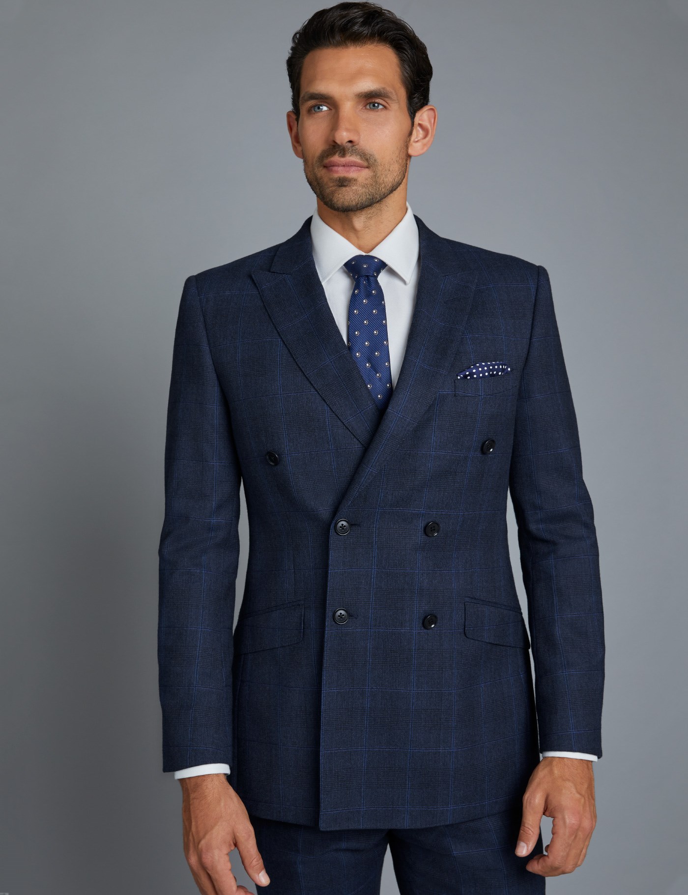Men's Navy & Blue Prince of Wales Windowpane Check Slim Fit Suit Jacket ...