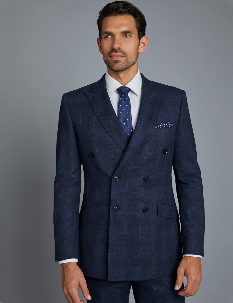 Men's Navy & Blue Prince of Wales Windowpane Check Slim Fit Suit ...