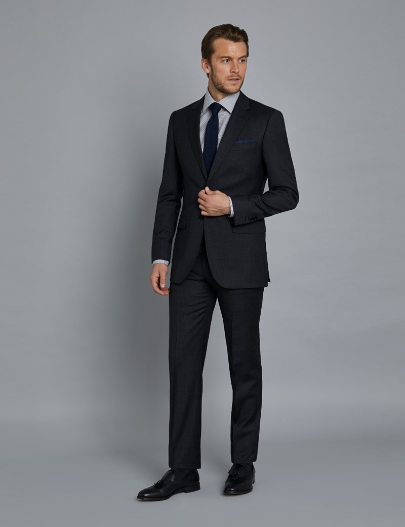 Men's Charcoal & Navy Prince of Wales Check Extra Slim Fit Suit | Hawes ...