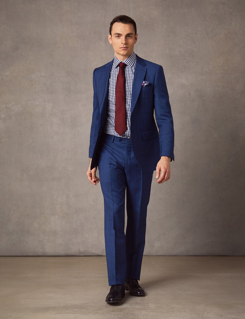 Men's Indigo Prince of Wales Plaid Slim Fit Suit | Hawes & Curtis