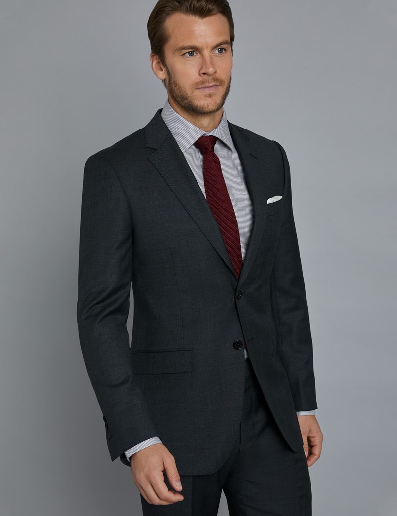 Men's Charcoal & Navy Prince of Wales Check Slim Fit Suit Jacket