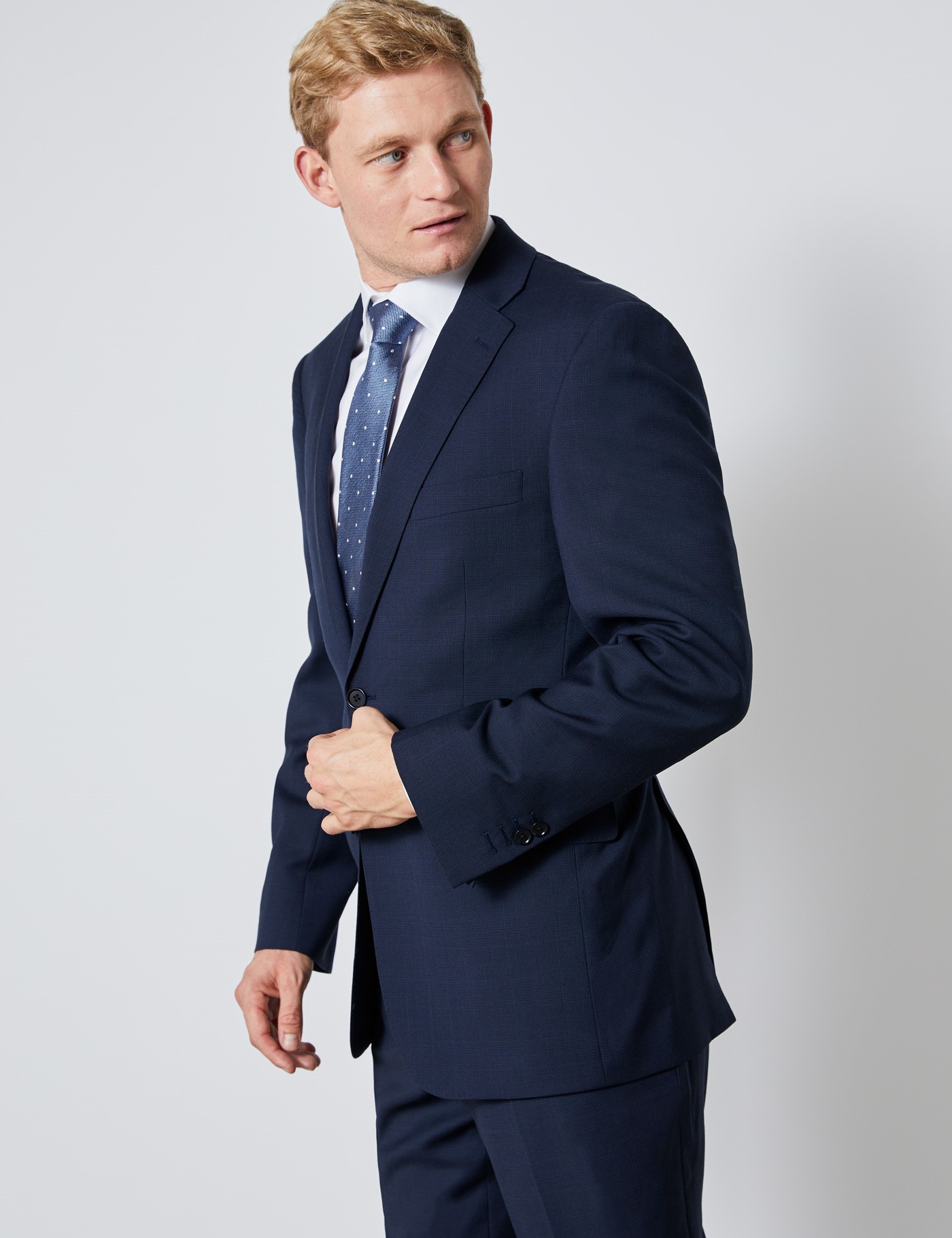 Mens Navy Tonal Check Classic Fit Suit Hawes And Curtis