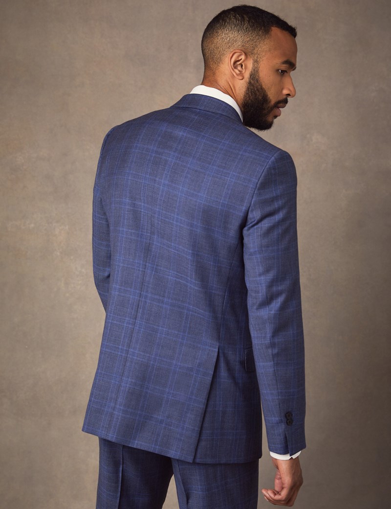 Men's Blue Two Tone Check Slim Fit Suit Jacket
