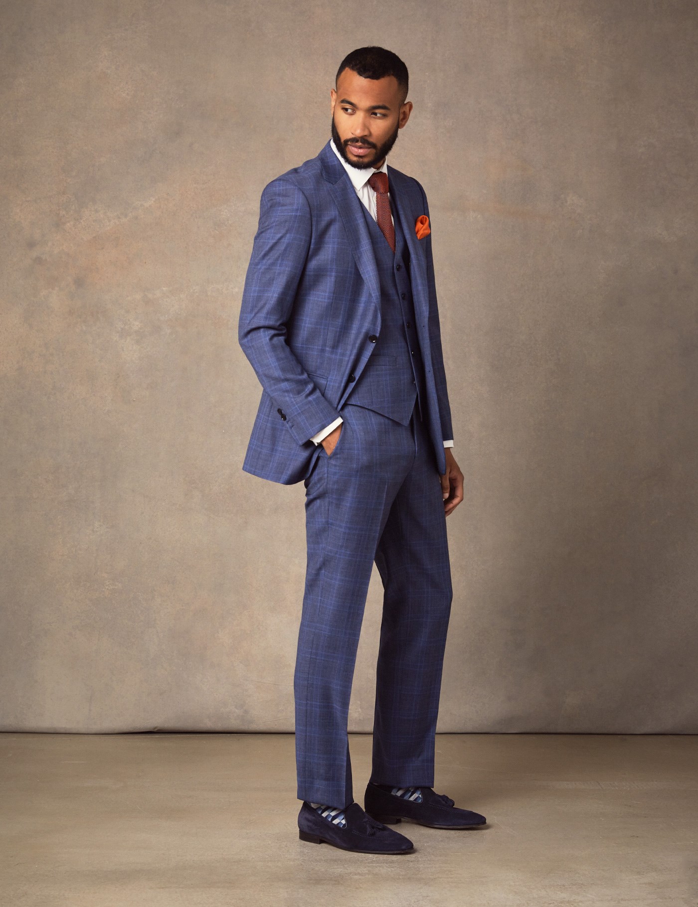 Men's Blue Two Tone Plaid Slim Fit Suit Hawes & Curtis