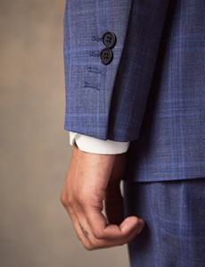 Men's Blue Two Tone Plaid Slim Fit Suit