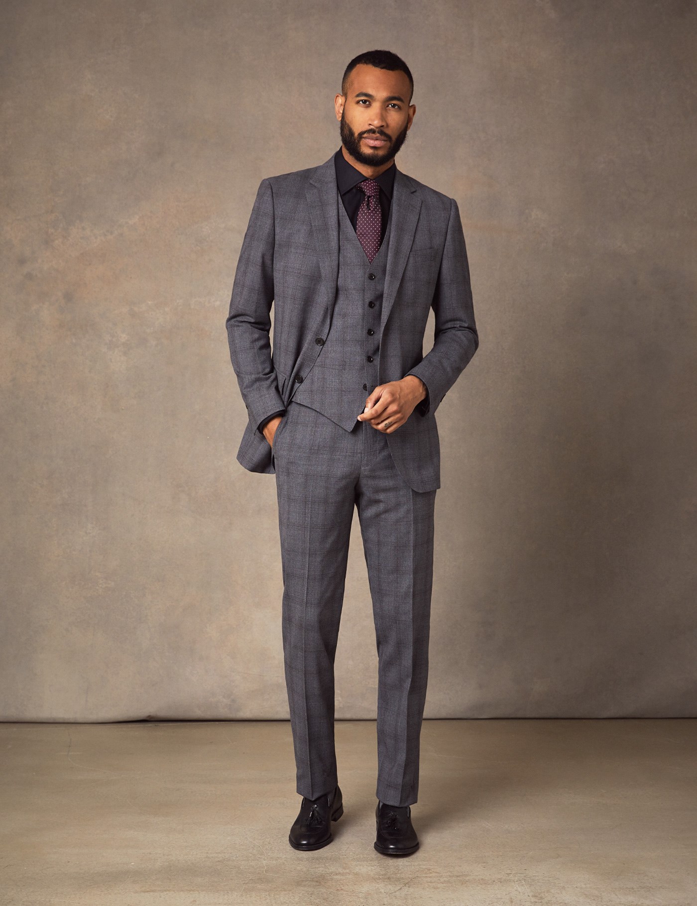 Men's Grey Tonal Check Slim Fit Suit | Hawes & Curtis