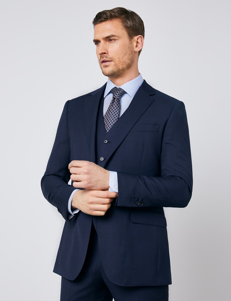Men's Navy Tonal Plaid Slim Fit Suit Jacket