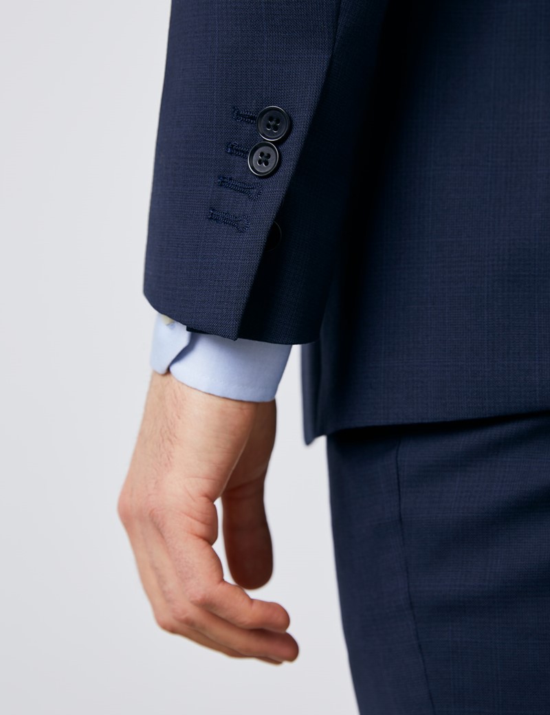 Men's Navy Tonal Plaid Slim Fit Suit Jacket