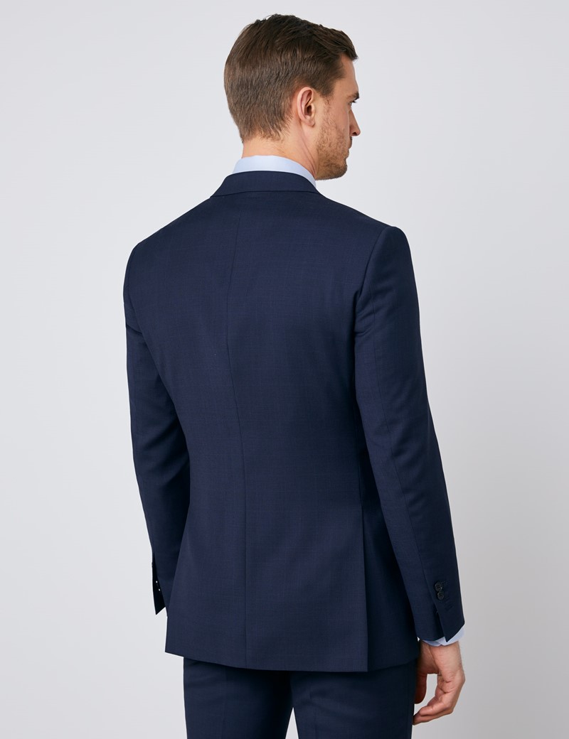 Men's Navy Tonal Check Slim Fit Suit Jacket