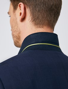 Men's Navy Tonal Check Slim Fit Suit Jacket