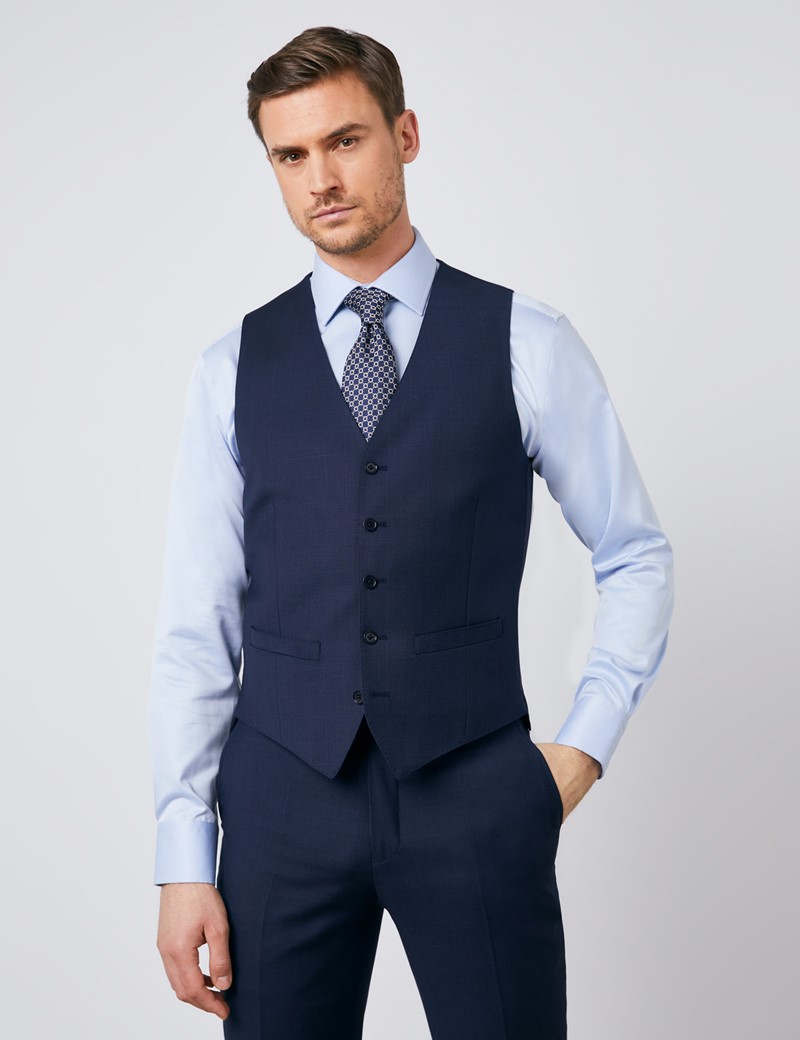 Men's Navy Tonal Check Slim Fit Suit | Hawes & Curtis