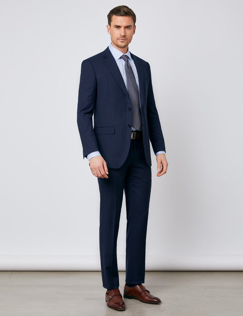 Men's Navy Tonal Plaid Slim Fit Suit | Hawes & Curtis