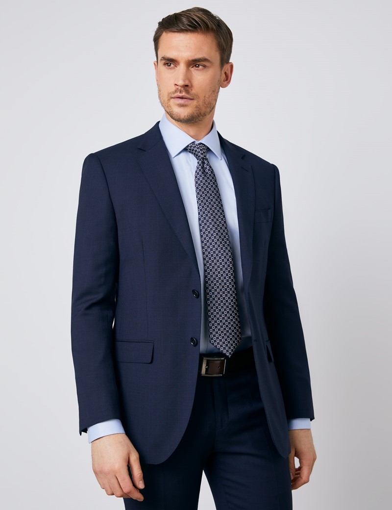 Men's Navy Tonal Plaid Slim Fit Suit | Hawes & Curtis