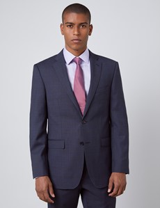 Men's Navy & Brown Windowpane Plaid Classic Fit Suit Jacket 