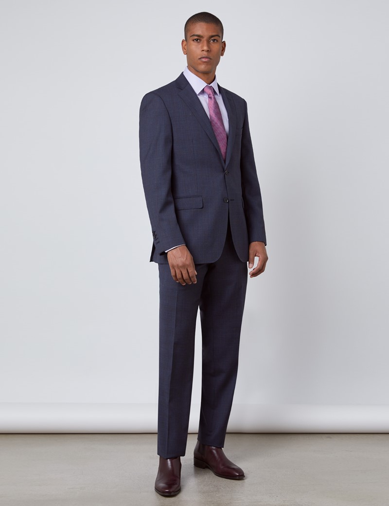Men's Navy & Brown Windowpane Check Classic Fit Suit