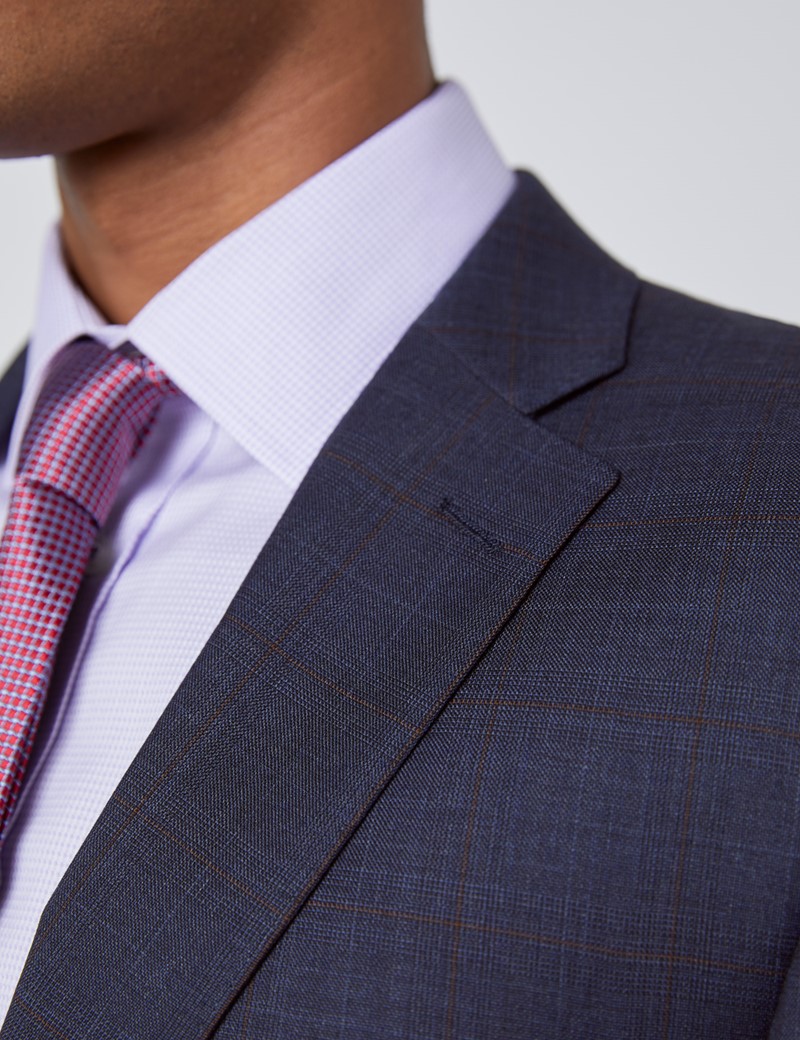Men's Navy & Brown Windowpane Plaid Classic Fit Suit