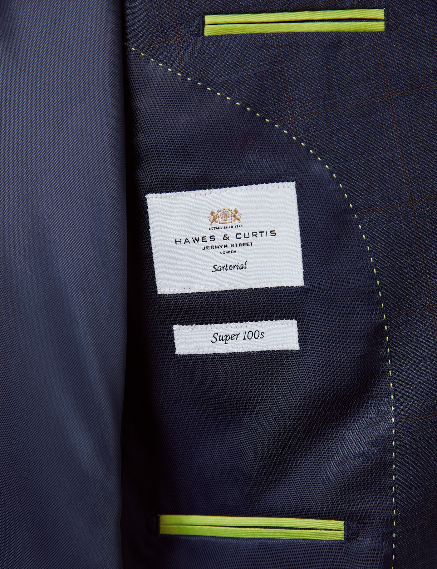 Men's Navy & Brown Windowpane Check Slim Fit Suit Jacket | Hawes & Curtis