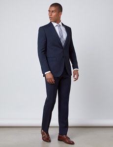 Men's Navy & Brown Windowpane Plaid Slim Fit Suit Jacket 
