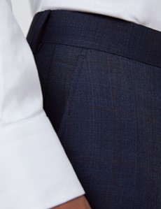 Men's Navy & Brown Windowpane Check Slim Fit Suit