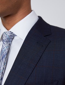 Anzug - Slim Fit - Windowpane-Muster navy - 100S Wolle 