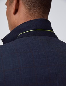 Men's Navy & Brown Windowpane Plaid Slim Fit Suit