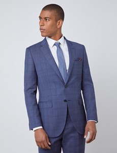 Men's Blue Overplaid Slim Fit Suit Jacket