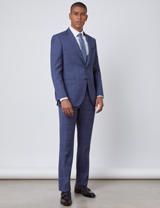 Men's Blue Overcheck Slim Fit Suit Jacket