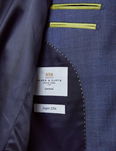 Men's Blue Overcheck Slim Fit Suit Jacket