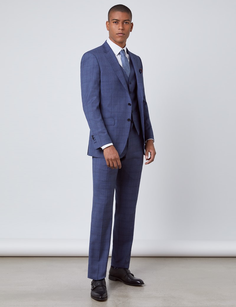 Men's Blue Overplaid Slim Fit Suit