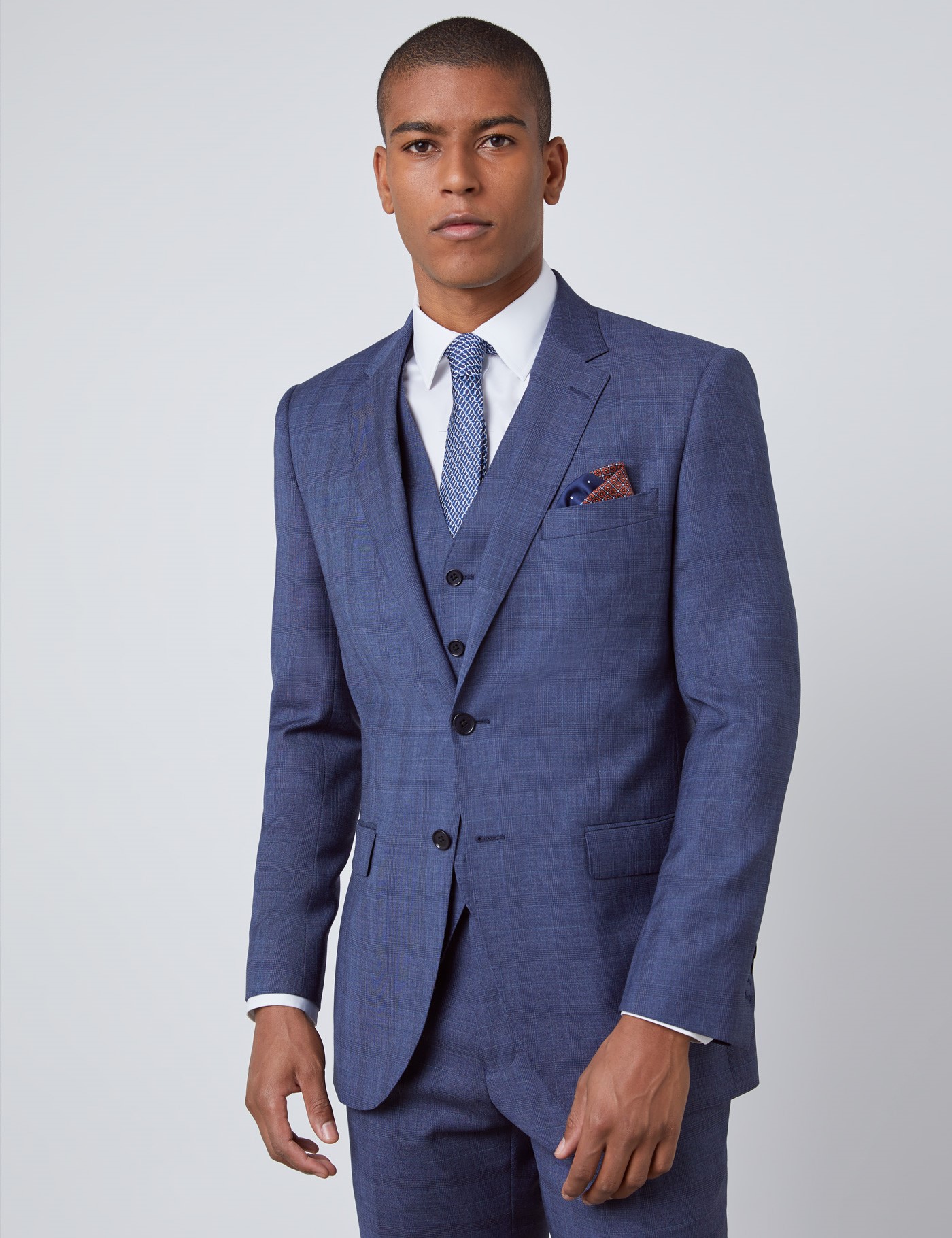 Men's Blue Overcheck Slim Fit Suit | Hawes & Curtis