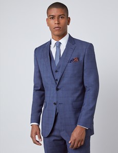 Anzug aus edler 100s Wolle - Slim Fit - Overcheck blau