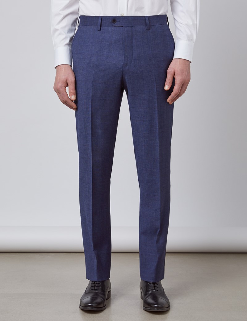Men's Blue & Brown Overcheck Slim Fit Suit