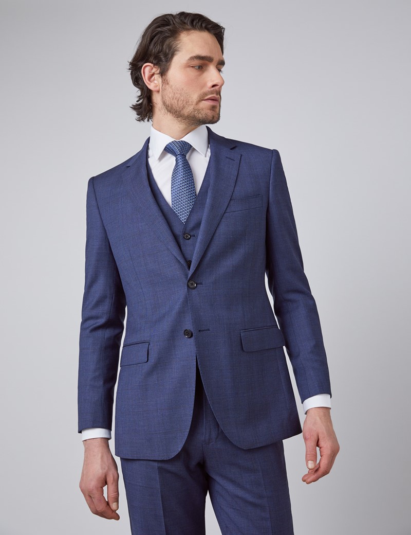 Men's Blue & Brown Overplaid Slim Fit Suit