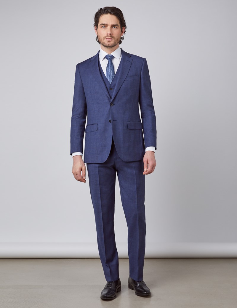 Men's Blue & Brown Overcheck Slim Fit Suit