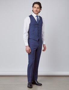 Men's Blue & Brown Overplaid Slim Fit Suit